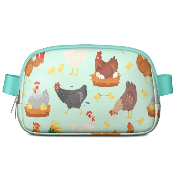Cartoon Egg Fanny Pack – Waterproof Waist Bag with Chicken, Hen, and Rooster Print – Adjustable Belt Bag for Running, Traveling, and Outdoor Adventures