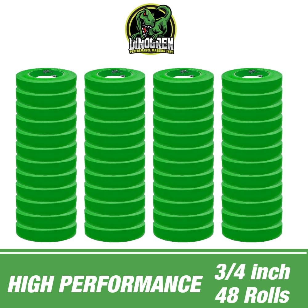 Automotive Masking Tape DINOGREN for Automotive Paint, High Performance, Heat Resistant, Water Resistant, Multi-Purpose (0.75 in 48 Rolls)