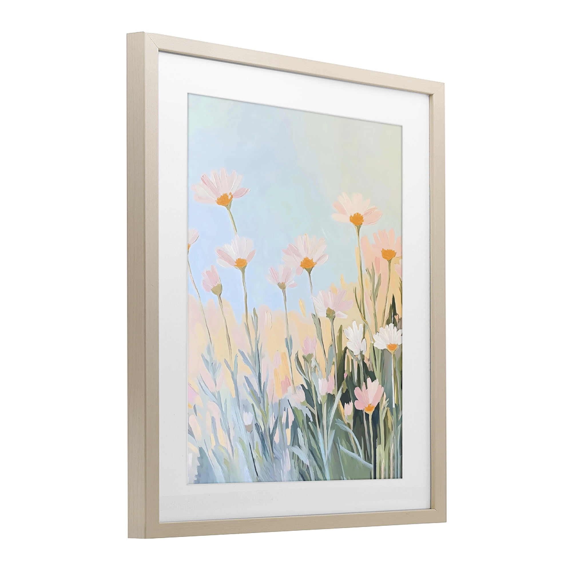 Stupell Industries Pastel Meadow Daisies at Dawn Birch Framed Print Under Glass, design by The Prints Vibe