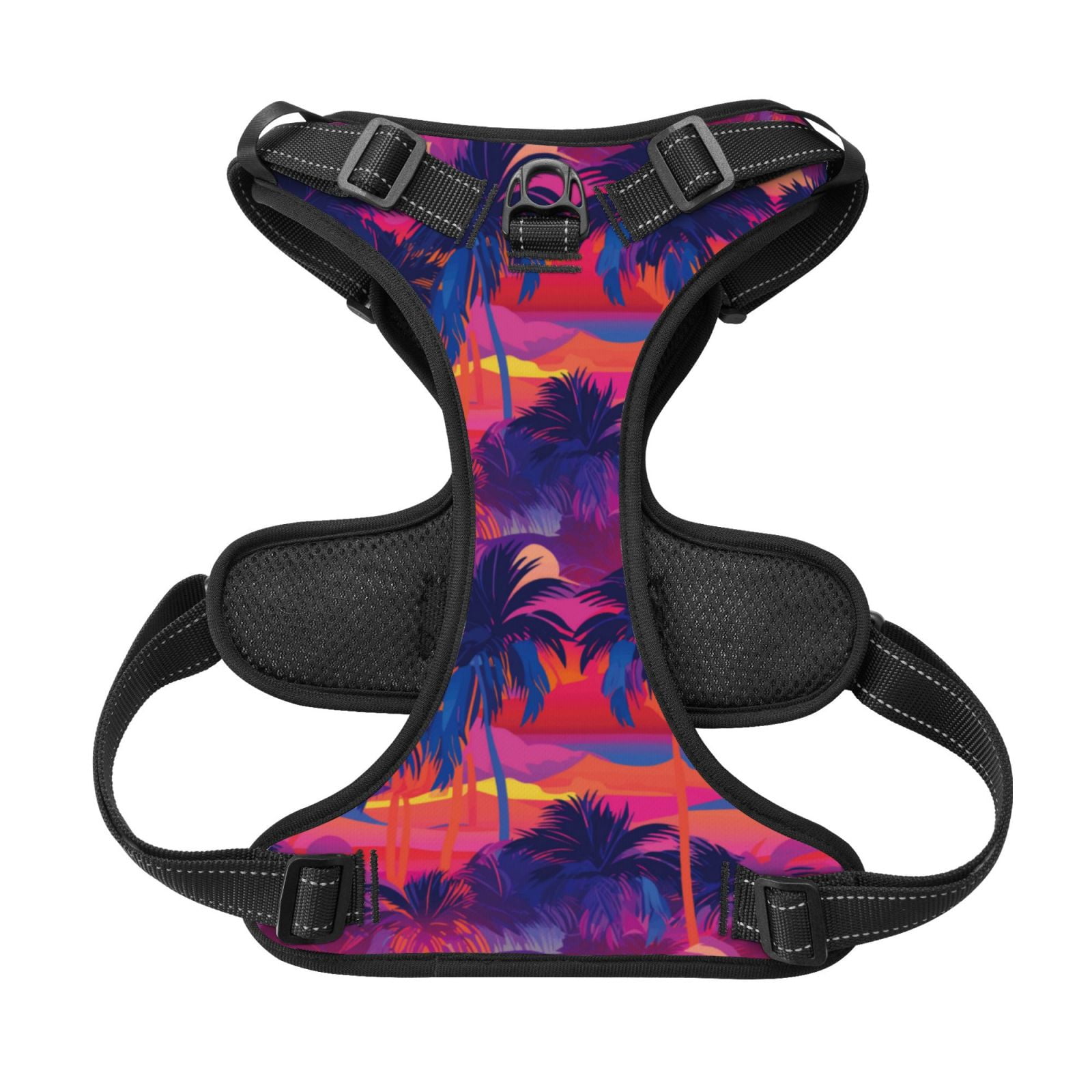 Kdxio Retro Palms Print No Pull Dog Harness Adjustable Reflective Oxford Easy Control Medium Large Dog Harness for Training and Everyday-X-Large