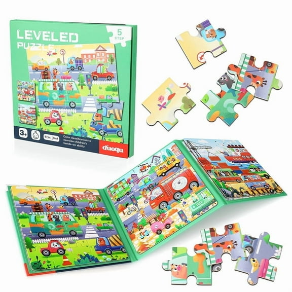 sixwipe Traffic Themed Magnetic Puzzle for Toddlers, 25-30-42 Pieces Traffic Learning Magnet Puzzles for Road Trip, Magnetic Educational Travel Toys Car Activities for Children Gifts Aged 3-6