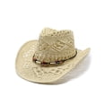 thumbnail image 3 of Shadoumai Cowgirl Hat for Women Men Western Cowboy Hat Woven Hollow Out Wide Brim Sun Hat with Chin Strap, 3 of 4