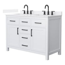 Beckett 48" White Double Vanity & White Quartz Top (3-Hole) & Black Trim
