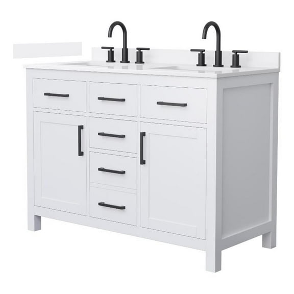 Beckett 48" White Double Vanity & White Quartz Top (3-Hole) & Black Trim