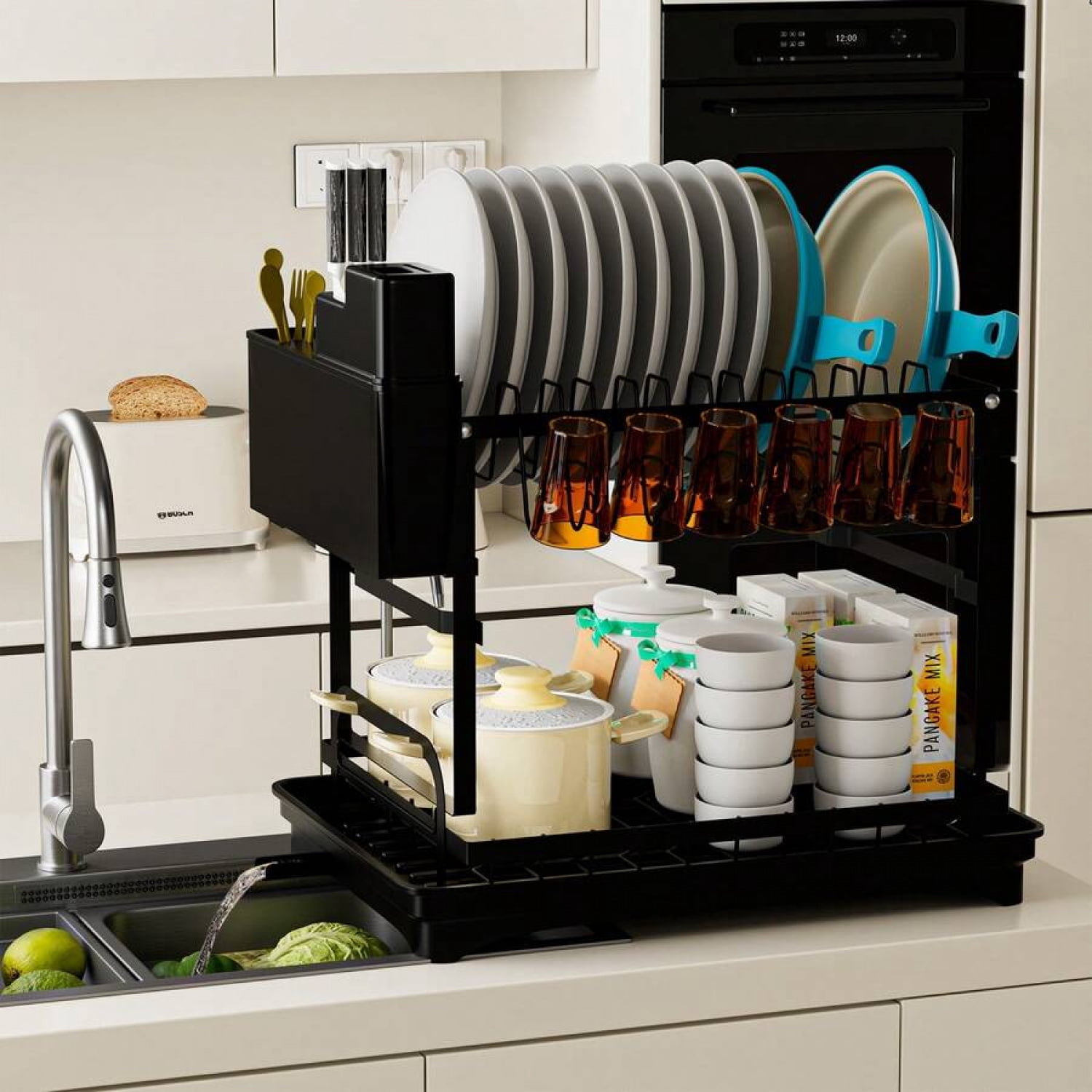 Rustproof Stainless Steel Dish Drying Rack, 2-Tier Large Dish Rack For Kitchen Countertops,