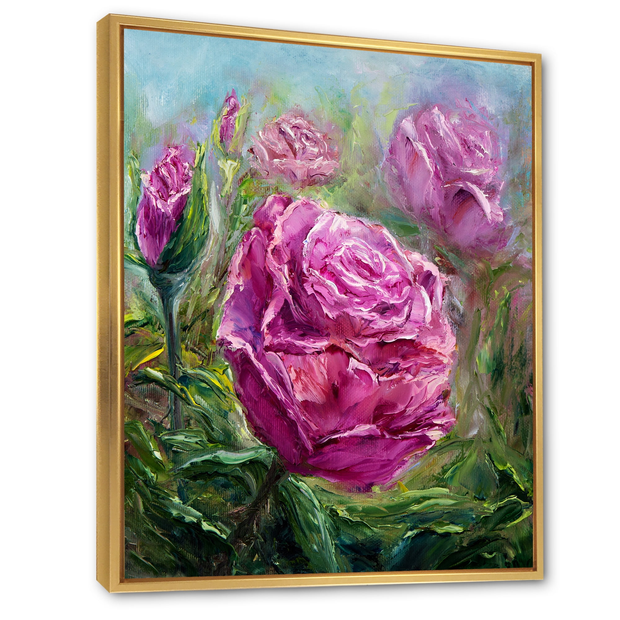 Designart 'Abstract Pink Peonies' Traditional Framed Canvas Wall Art Print