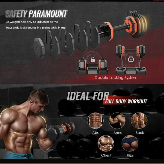 25LB 5 in 1 Single Adjustable Dumbbell Free Dumbbell Weight Adjust with Anti-Slip Metal Handle,