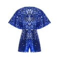 thumbnail image 3 of iixpin Kids Girls Sequins Cap Sleeve Short Jumpsuit Sparkly V-Neck Formal Party Romper Disco Dance Romper Blue 12, 3 of 7