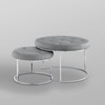 thumbnail image 5 of Alrik Grey/Chrome PU Leather Ottoman - Nesting, Stainless Steel Polished Base, Button Tufted, 5 of 10