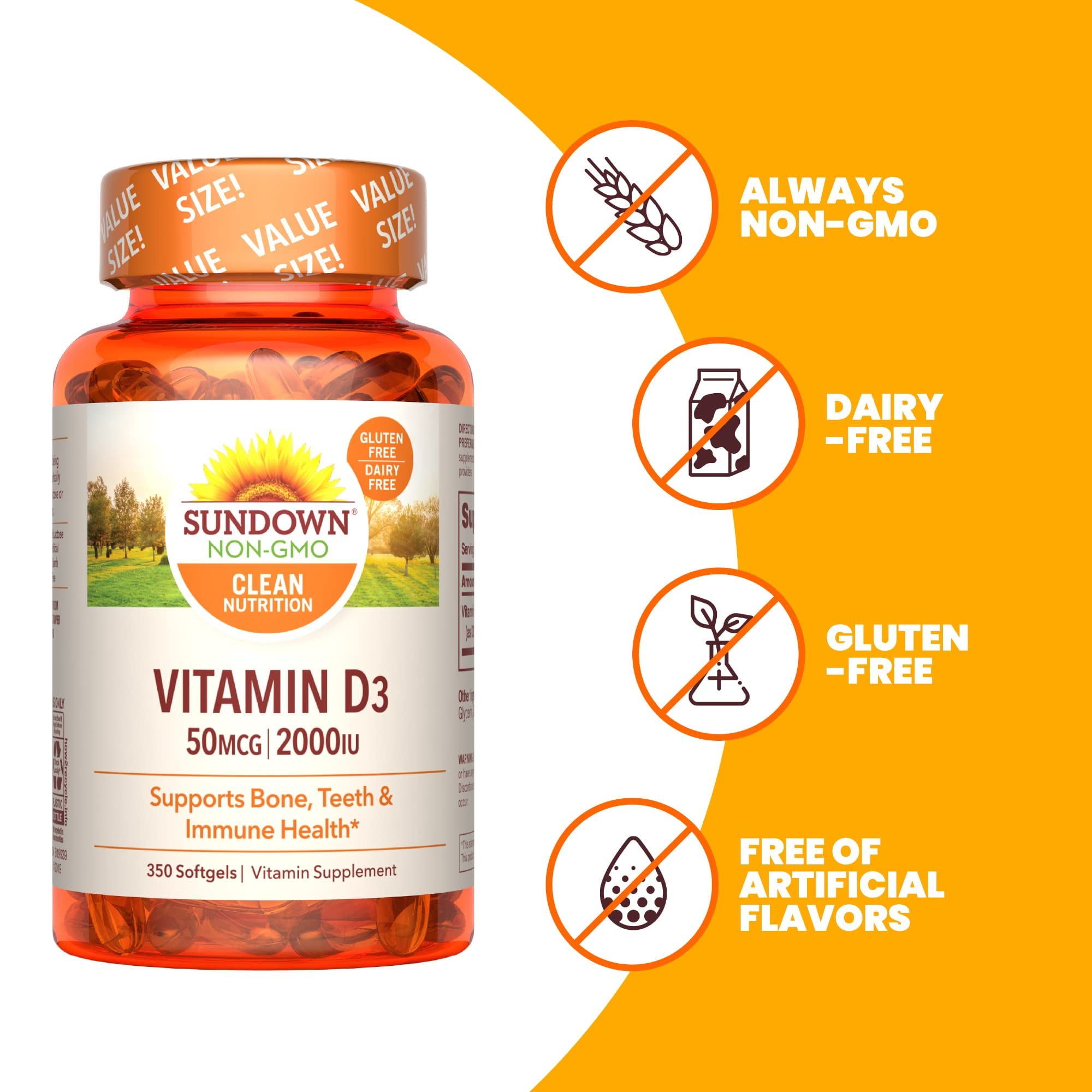 Cápsulas blandas de vitamina D3 Sundown Immune Support 2000 UI 350