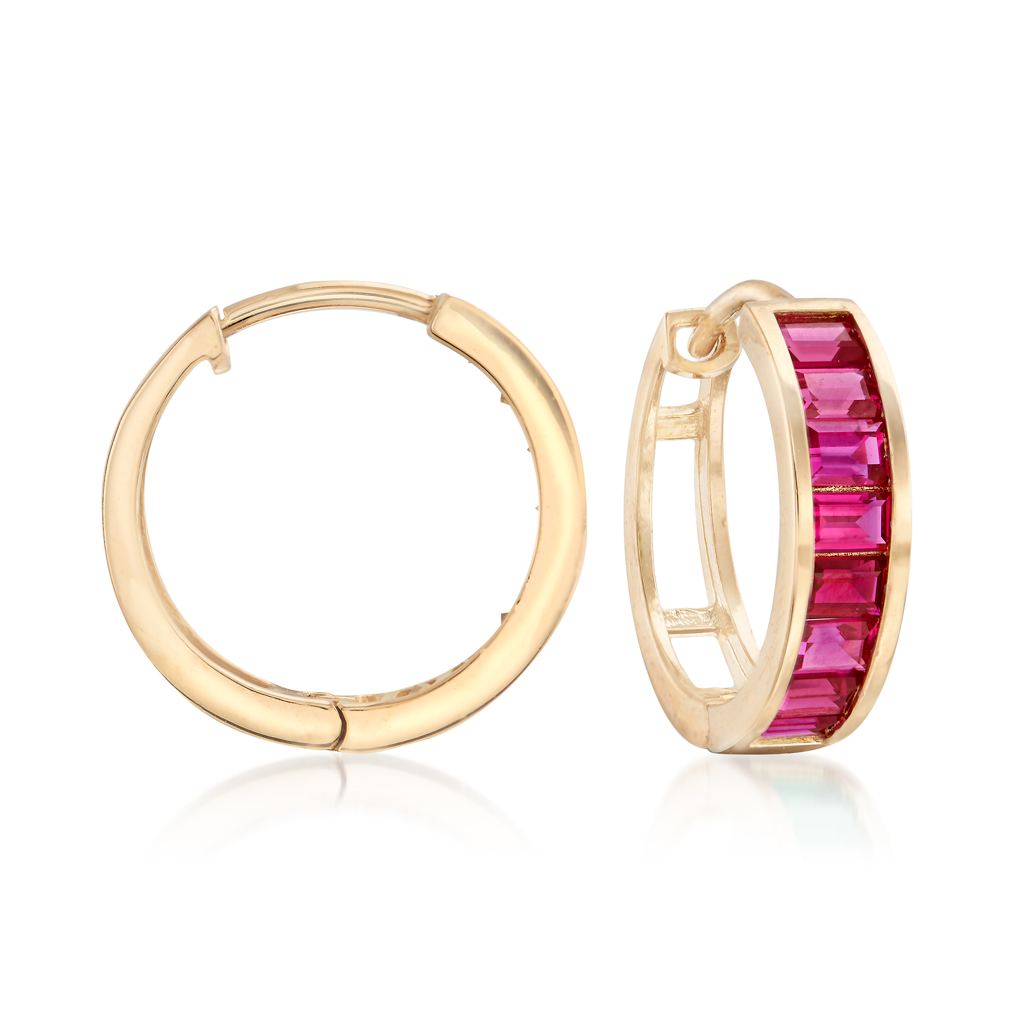 RossSimons RossSimons Baguette Simulated Ruby Hoop Earrings in 14kt