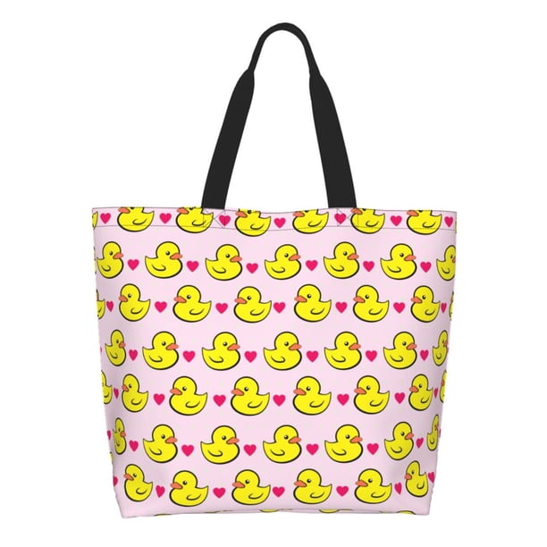 Balery Ducks And Pink Heart Bolsa Tote Estilo Estético con Cremalleras, Bolsa de Hombro, Bolsa de Compras Grande y Plegable