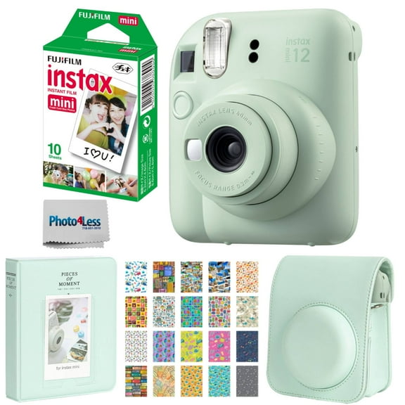 FUJIFILM INSTAX MINI 12 Instant Film Camera (Mint Green)   Fuji Instax Instant Film Single Pack - 10 Prints   Protective Case - Green   Photo Album - Green   Travel Stickers - Bundle!
