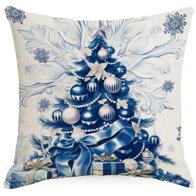 4 fundas de almohada navideñas de 18 x 18 pulgadas con diseño de muñeco de nieve y copos de nieve para decoración del hogar