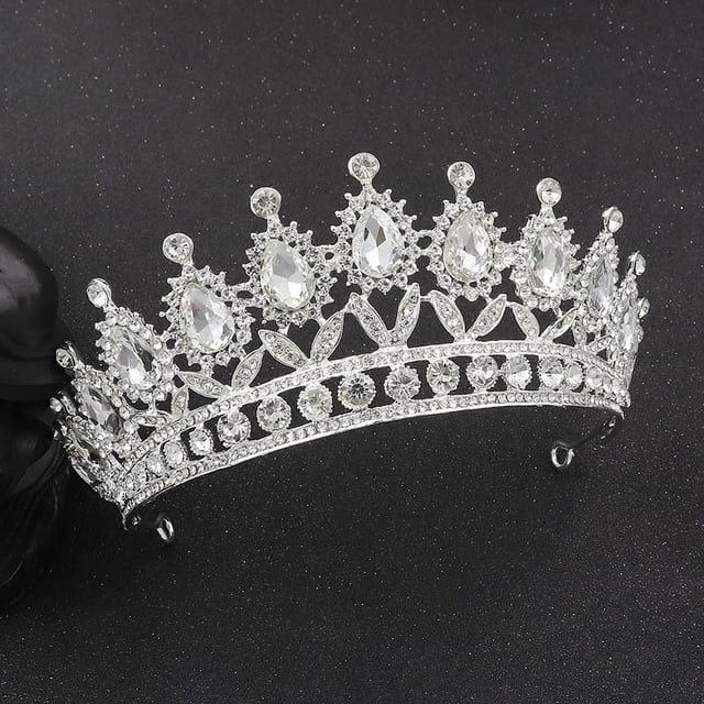 Granjero Gordo Tocado de princesa para novia, corona, adorno para el cabello con diamantes de imitación de cristal, decoración para fiesta de disfraces (A)