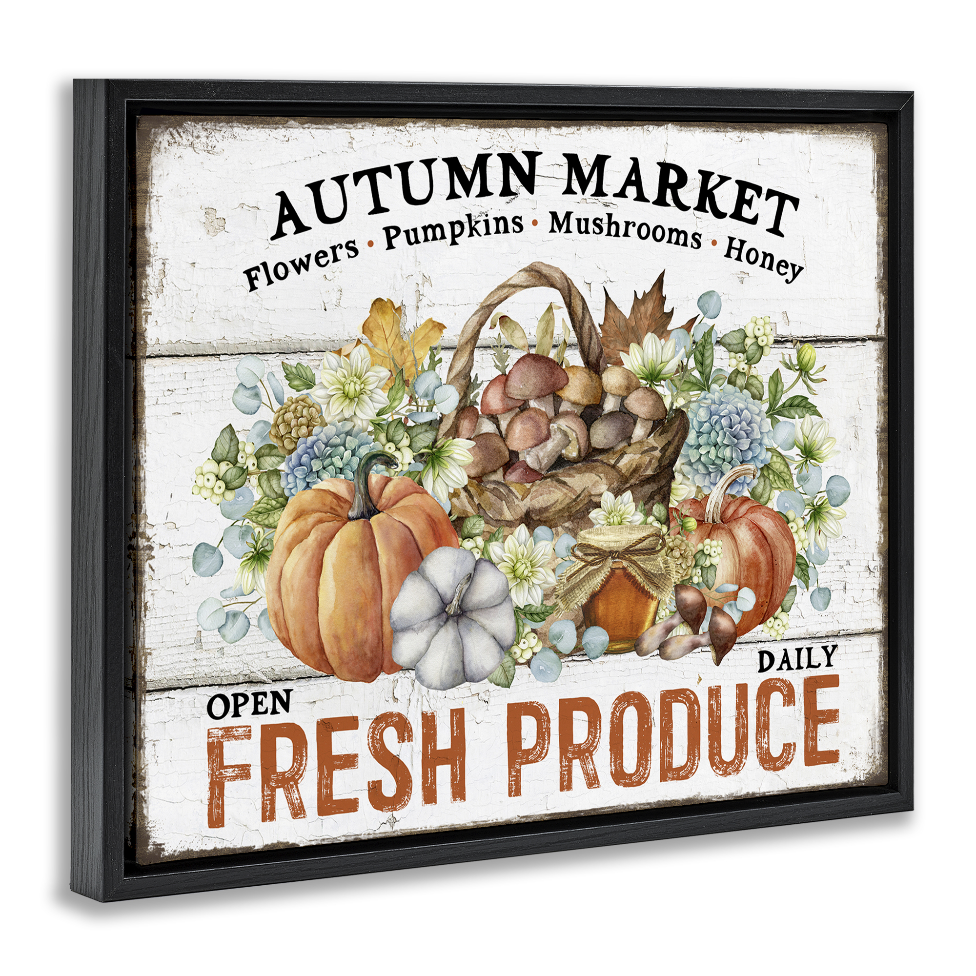 Stupell Industries Fresh Fall Produce Holiday Painting Black Floater Framed Canvas Art Prints Wall Art, 21 x 17