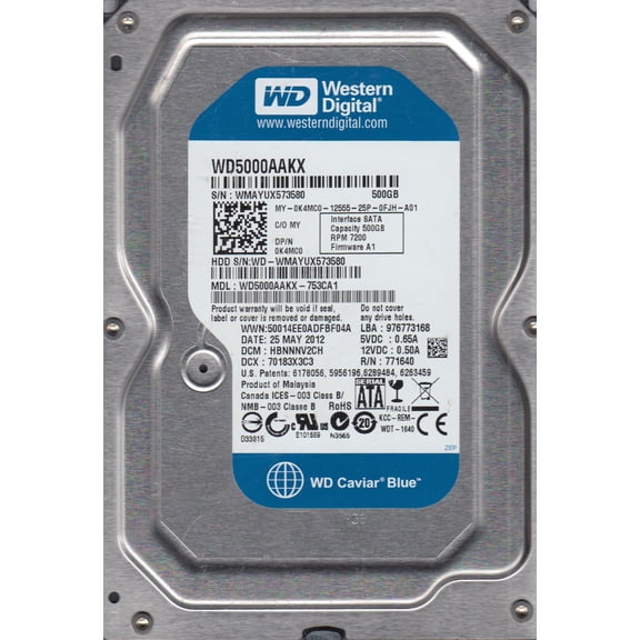 WD5000AAKX-753CA1, DCM HBNNNV2CH, Western Digital 500GB SATA 3.5 Hard Drive