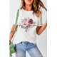thumbnail image 1 of ABPHQTO Camiseta estampada con estampado de hojas de rosas blancas y cuello redondo para mujer, 1 of 5