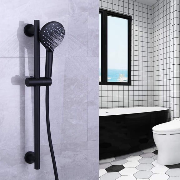 Shower Slide Bar with Three Function Massaging Hand Shower Head Adjustable SUS 304 Stainless Steel Black D500011B