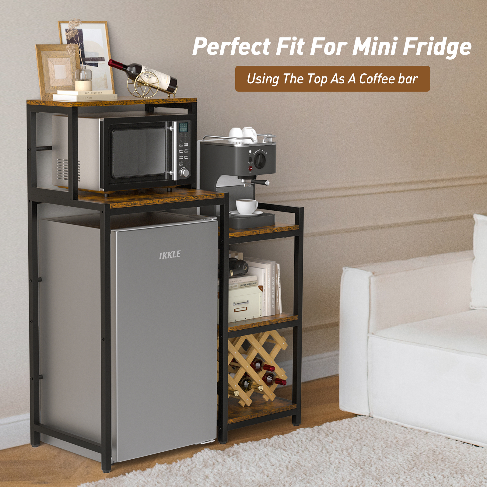Mini Fridge Stand & Microwave Stand with 3-Tier Storage Shelves for Dorm Kitchen