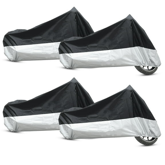 REGALWOVEN 4PC L Size 180T Rain Dust Motorcycle Cover Black Silver Tone Outdoor UV Protector