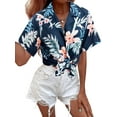 thumbnail image 5 of VILOVE Women Hawaii Shirts Soft Cool Tropic Floral Print Lapel V Neck Summer Cardigan Short Sleeve Button Up T-Shirt, 5 of 8