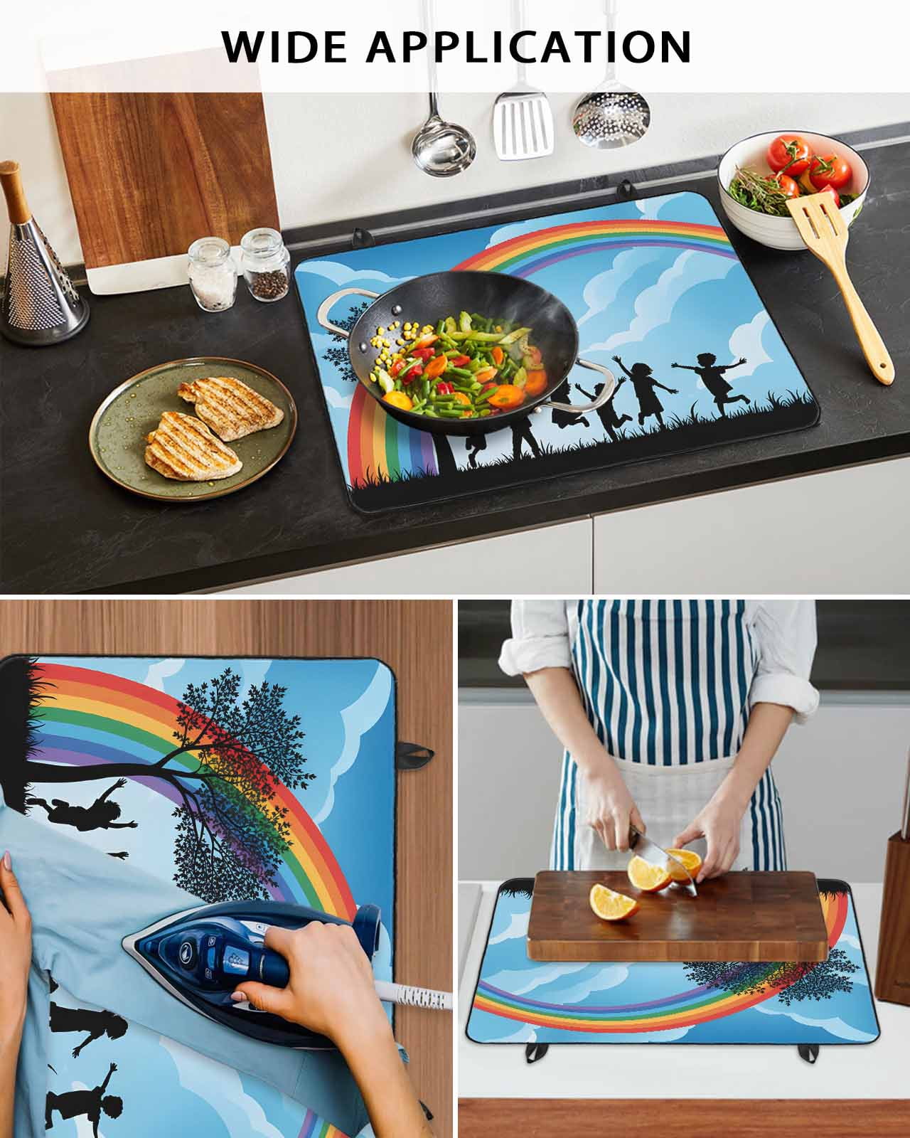 Large Induction Cooktop Protector Mat Colorful Stove Top Covers for Electric Stove, Blue Black Silhouettes Abstract Tree Decorative Stove Burner Cover Mats, Glass Top Stove Cover