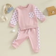 thumbnail image 2 of Okbabeha Baby Girl Clothes Fall Winter Outfits Long Sleeve Sweatsuit Checkboard Sweatshirt and Pants Toddler Infant Clothing, 2 of 8