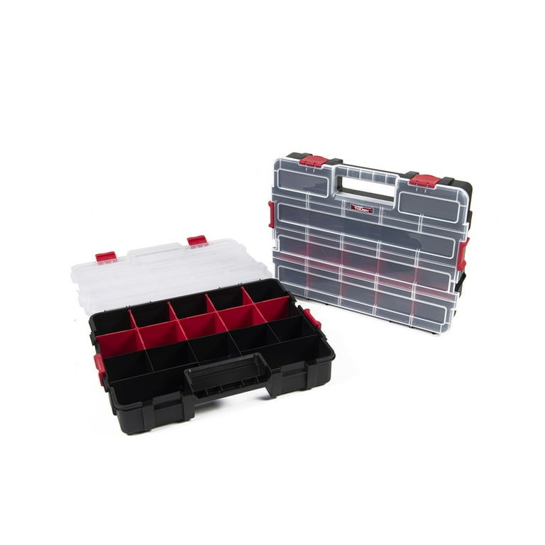 17 Heavy Duty Interlocking Organizer with Clear Lid for Storage and Tool  Organization - with 12 Removable Caps, Secured Metal Latches for Locking