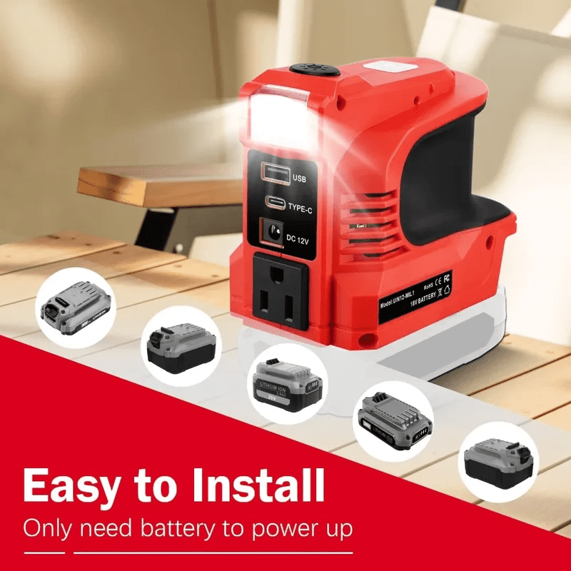 220W Power Inverter for Crafts*man 20V Battery, Portable Power Supply Convert - DC 20V to 110V~120V Battery Powered Outlet with USB-B & USB-C & 12V DC & 220W AC Output with LED Light