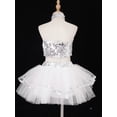 thumbnail image 4 of iEFiEL Kids Girls 3 Piece Ballet Latin Dancewear Halter Sparkling Sequins Crop Top with Tulle Tutu Skirt Headwear Dance Stage Wear White 3-4, 4 of 7