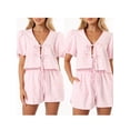 thumbnail image 3 of Yunliwuli Women 2 Piece Outfits Plaid Print Tie Front Short Sleeves Tops and Elastic Shorts Club Streetwear Fashion Clothes, 3 of 9