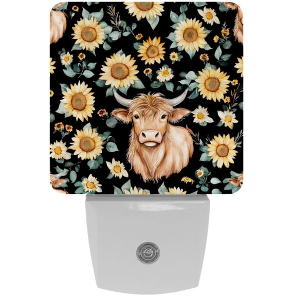 PhooArto Sunflower and Cows Pattern Plug in LED Night Light Auto Sensor Dusk to Dawn Decorative Night for Bedroom, Bathroom, Kitchen, Hallway, Stairs, Baby's Room, Energy Saving