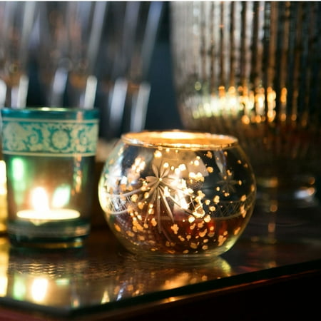 Square Silver Love Glass Candle Vintage Mercury Glass Candle Holder (3-Inch, Mary Design, Globe Shape, Silver) - Mercury Glass Votive Holder ()