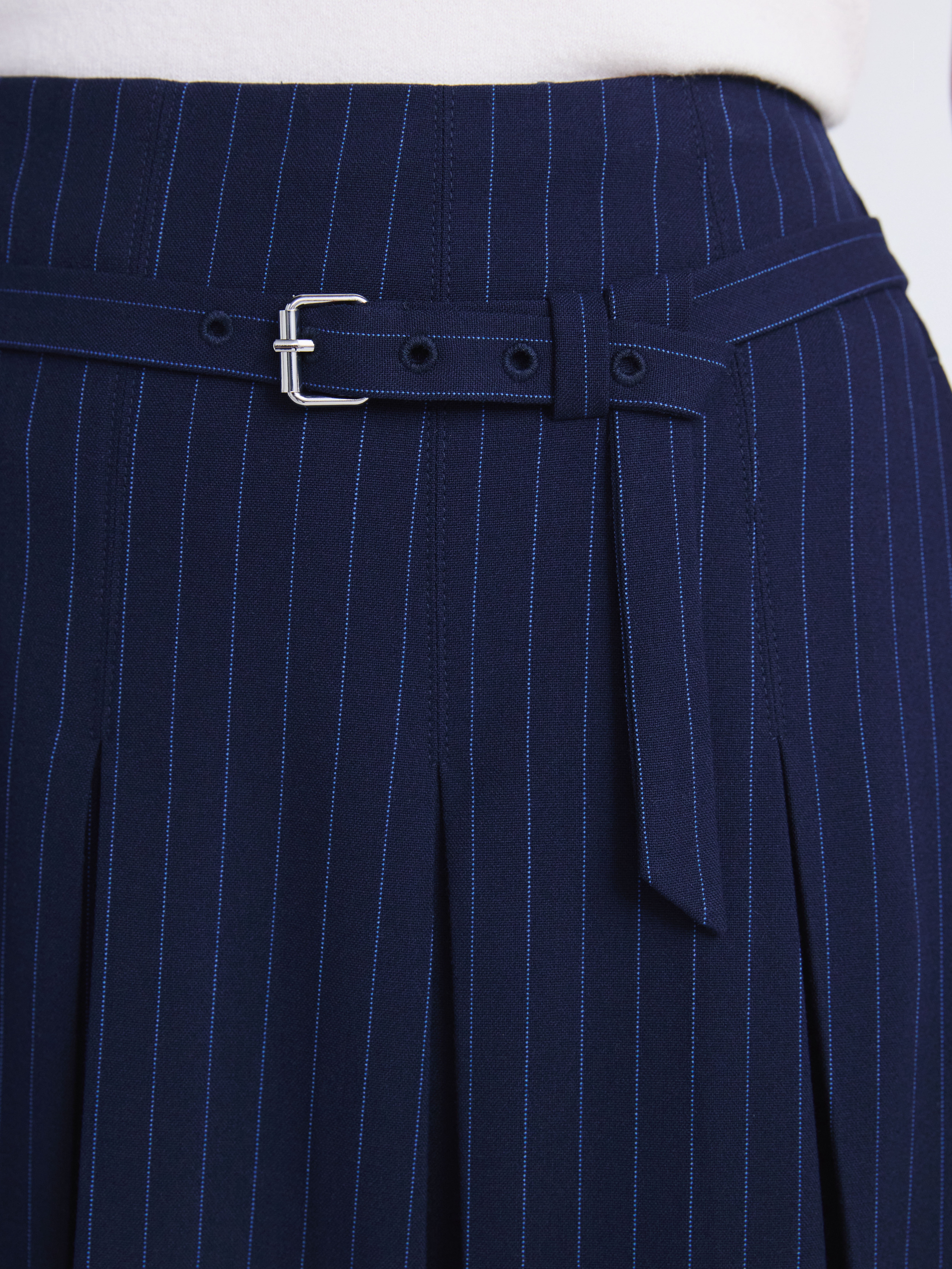 Free Assembly Women's Belted Pleated Pinstripe Midi Skirt, Sizes 0-16