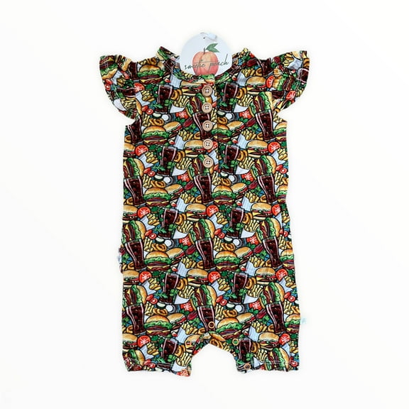 Sweetie Peach "Foodie" Ruffle Sleeve/Ruffle Butt Shorts Romper
