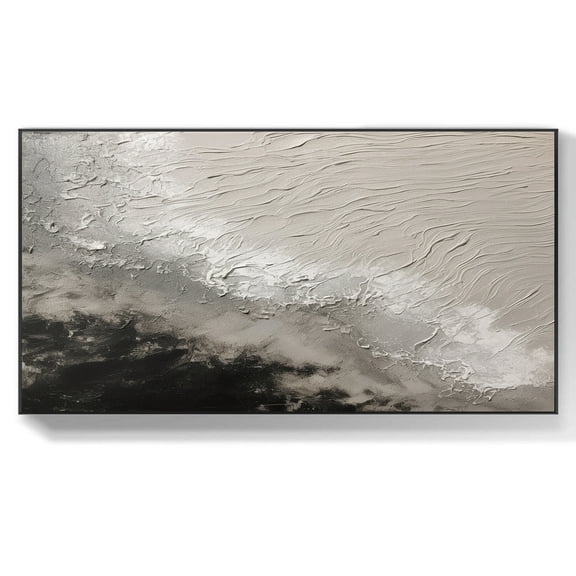 Large white and brown abstract painting, white 3D textured wall art, white and black minimalist painting, white wall art decor,(41*81cm)16*32 Inches,Unstretched,Frameless