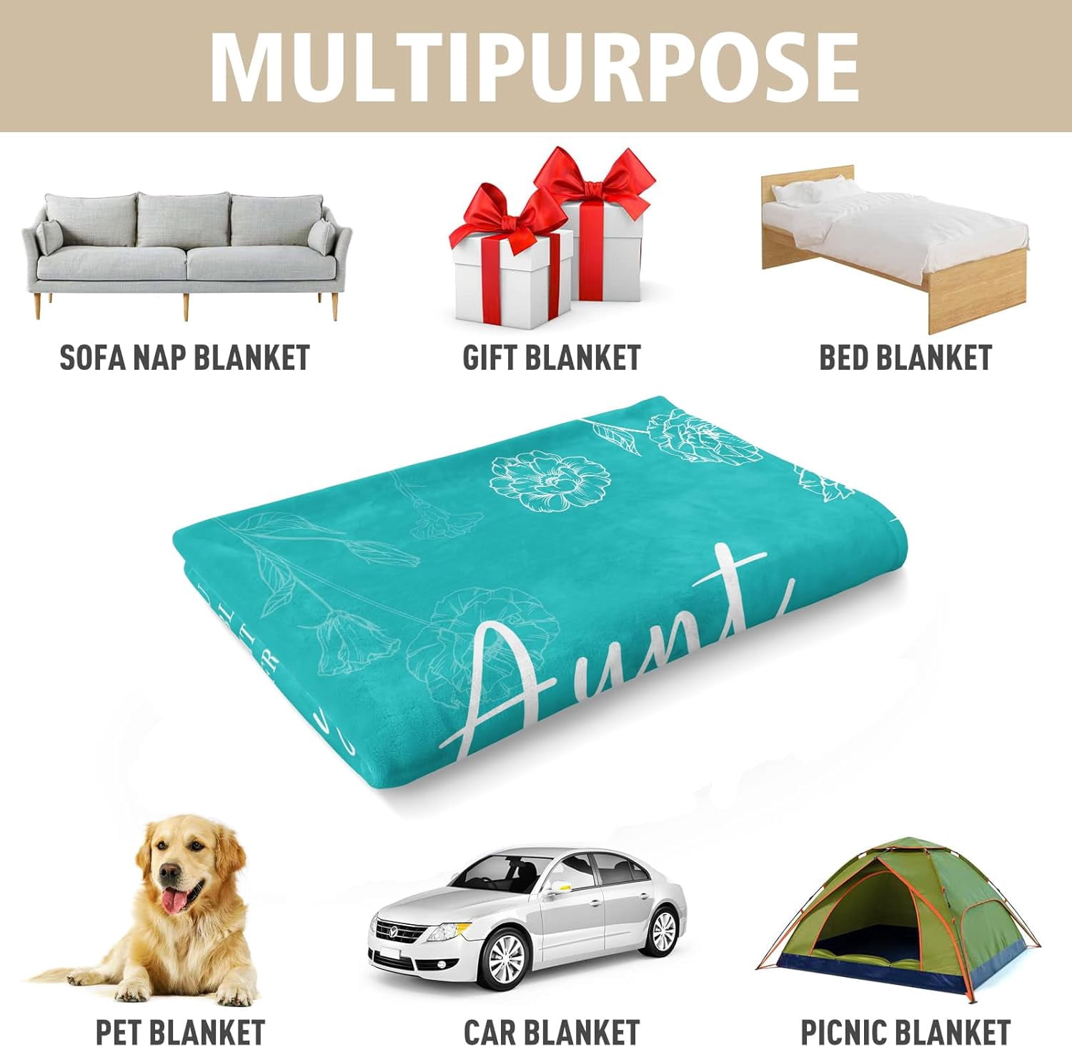 Aunt Gifts Blanket, Gifts for Aunt from Niece Nephew, Aunt Birthday Gifts, Auntie Gift Ideas for Mothers Day Christmas, Super Soft Flannel Throw Blanket for Aunt