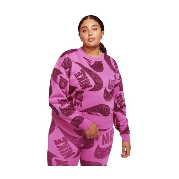 Nike Women's Plus Icon Clash Pullover Crew Sweater (Fireberry/Purple Pulse, 1X)