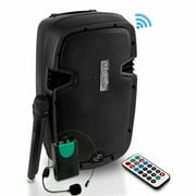 PYLE PPHP109WMU - Wireless & Portable Bluetooth PA Speaker, Active-Powered Loudspeaker System, Built-in Rechargeable Battery, USB/SD Readers, Includes Handheld Microphone, Recording Ability, FM Radio