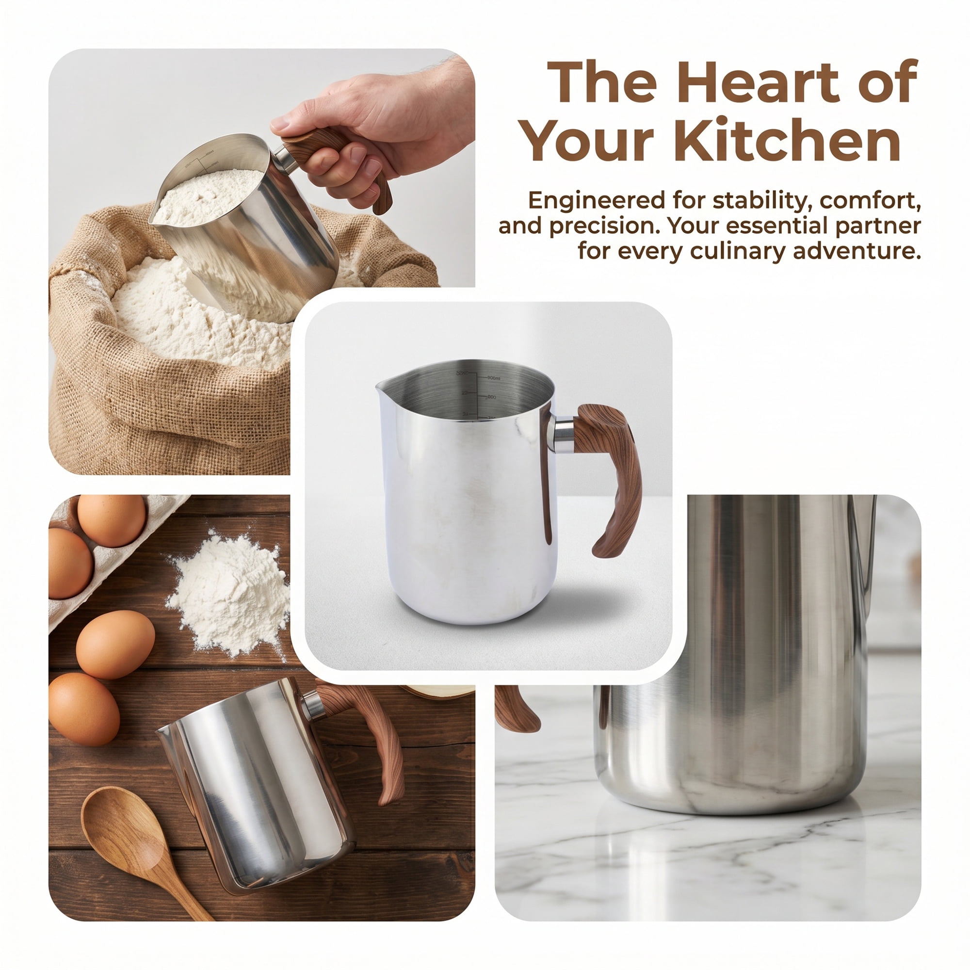 Unique Bargains Stainless Steel Measuring Cup for Accurate Kitchen Work Silver 1000ml