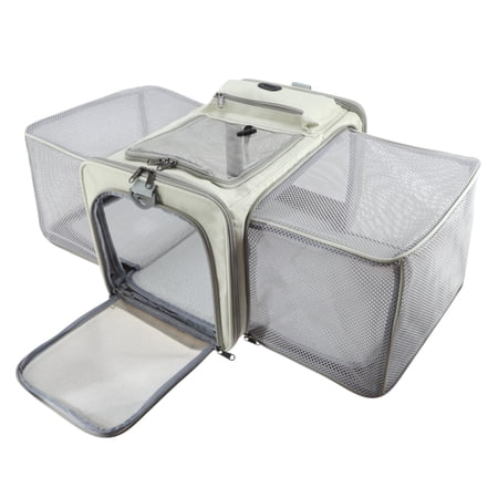 Unique Bargains Expandable Airline Approved Cat Carrier Soft-Sided Pet Travel Carrier with Removable Pad Collapsible Pet Carrier for Dogs Cats and Small Animals Beige