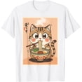 thumbnail image 1 of Kawaii Cat Eating Ramen Anime Merch Anime Gifts Camiseta, 1 of 2
