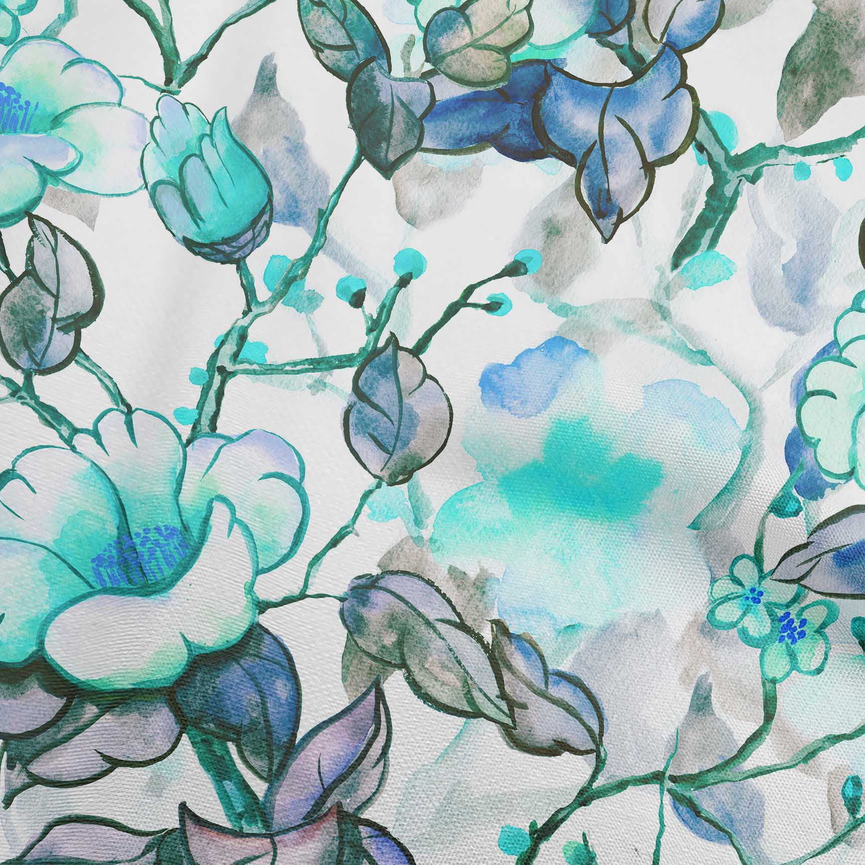 oneOone Cotton Poplin Turquoise Blue Fabric Florals Diy Clothing ...