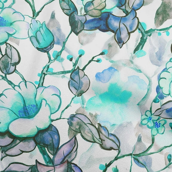 oneOone Polyester Spandex Turquoise Blue Fabric Florals Fabric For Sewing Printed Craft Fabric By The Yard 56 Inch Wide