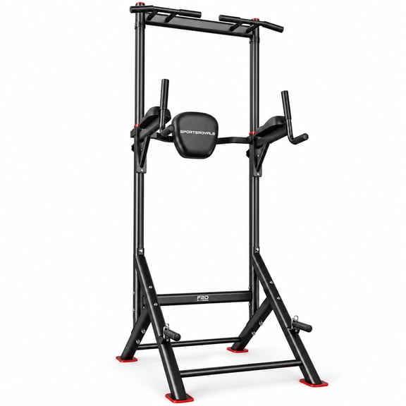 FED Fitness Sportsroyals Power Tower, 450 lb Capacity Pull-Up & Dip Station with Adjustable Height, 7-Position Backrest & Multi-Grip Bar for Home Gym