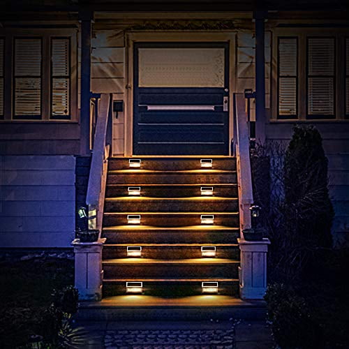 D 30 Led Solar Step Lights Outdoor 10 Pack Waterproof Stair Stainless Steel Powered Deck Auto On Off For Porch Steps Patio Stairs Warm White Com D 30 Led Solar Step Lights Outdoor 10, Deck Step Lighting Led