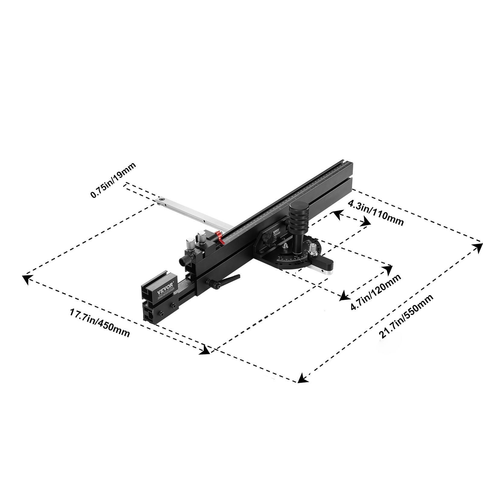 VEVOR Precision Miter Gauge, Standard Slot 3/4'' x 3/8'',Aluminum Alloy Table Saw Miter Gauge with 19-35 in Grating 15 Angle Stops Adjustable Spring Loaded Plunger and Removable Disc, for Woodworking