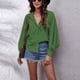thumbnail image 2 of Cuello linterna manga blusa Top mujeres color puro V cuello botón camisa para el uso diario, 2 of 6