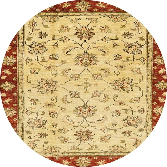 Ahgly Company Machine Washable Indoor Round Abstract Chrome Gold Yellow Area Rugs, 8' Round
